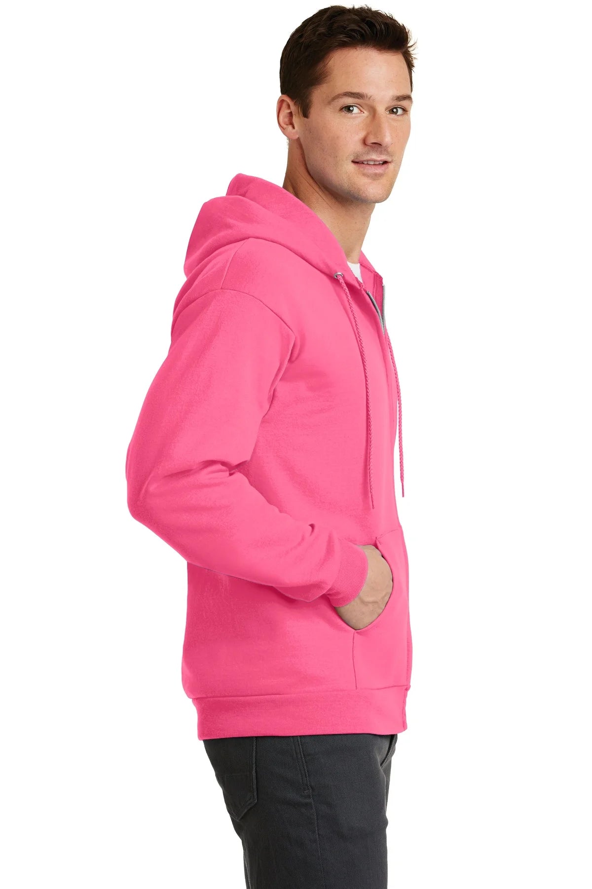 Neon Pink Full Zip Hooded Sweatshirt K123