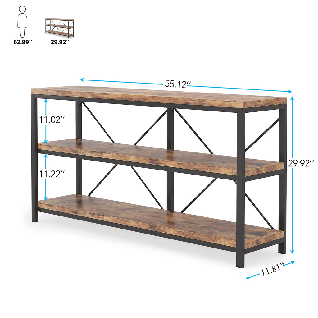 Rustic Industrial 55 Inch Sofa Table with Shelves T104239