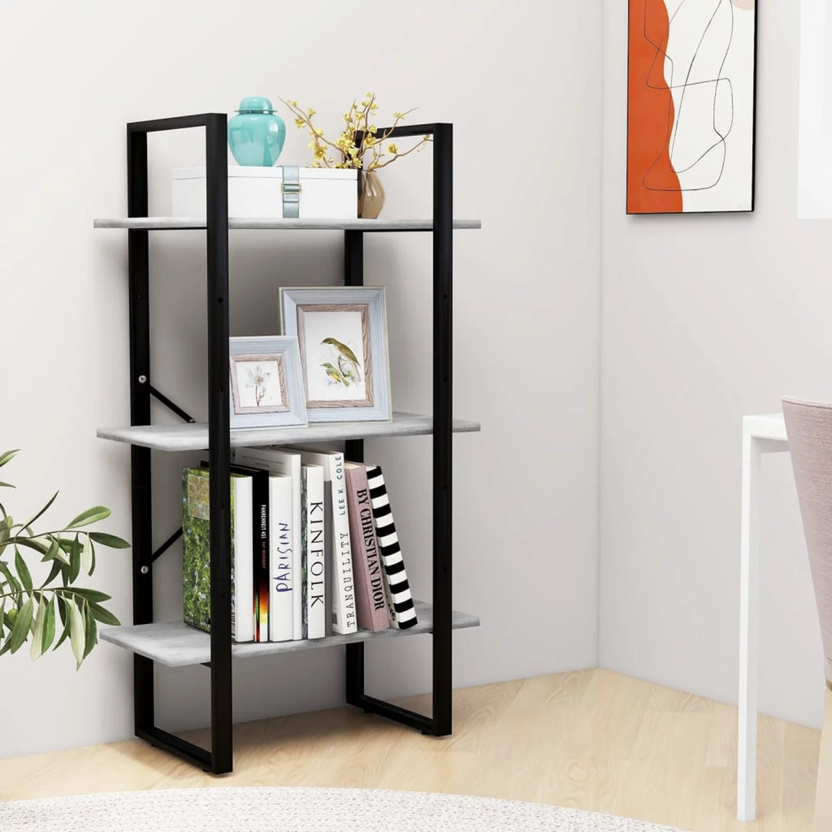 3-Tier Chipboard Bookcase with Metal Frame U2816
