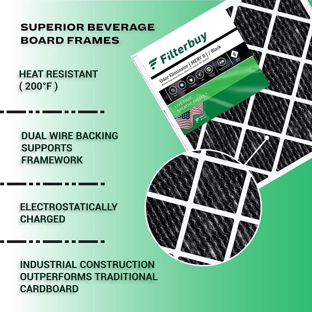 16x24x1 MERV 8 Pleated HVAC AC Furnace Filters with Activated Carbon (4-Pack, Black) G386718
