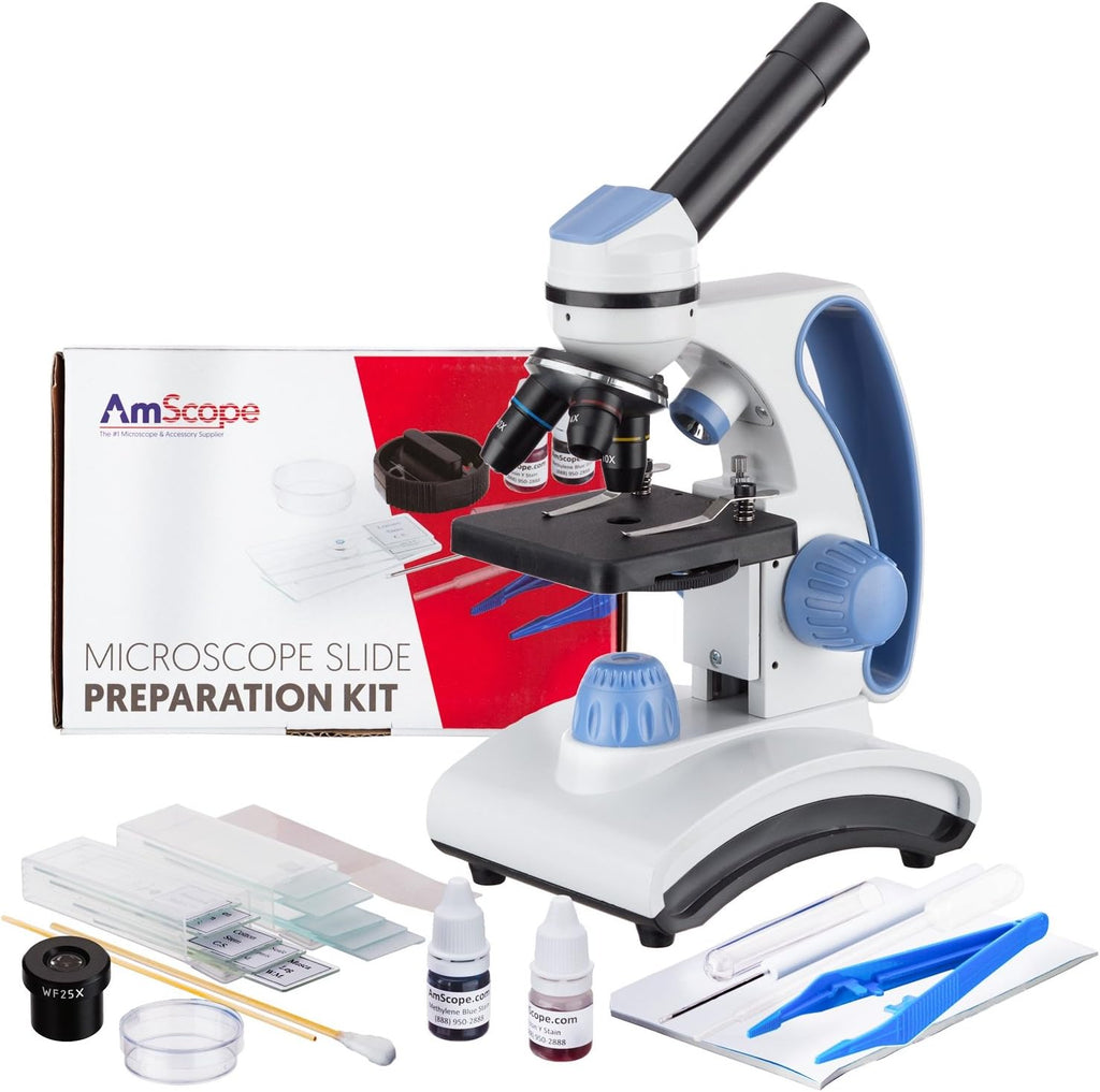 40X-1000X Student Lab Compound Monocular Microscope with Optical Glass Lenses and Slide Preparation Kit X48733