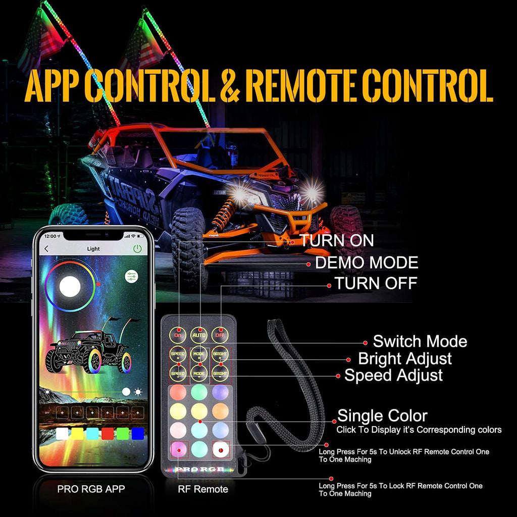2 Pack Lighted Whips with Remote and App Control G29933