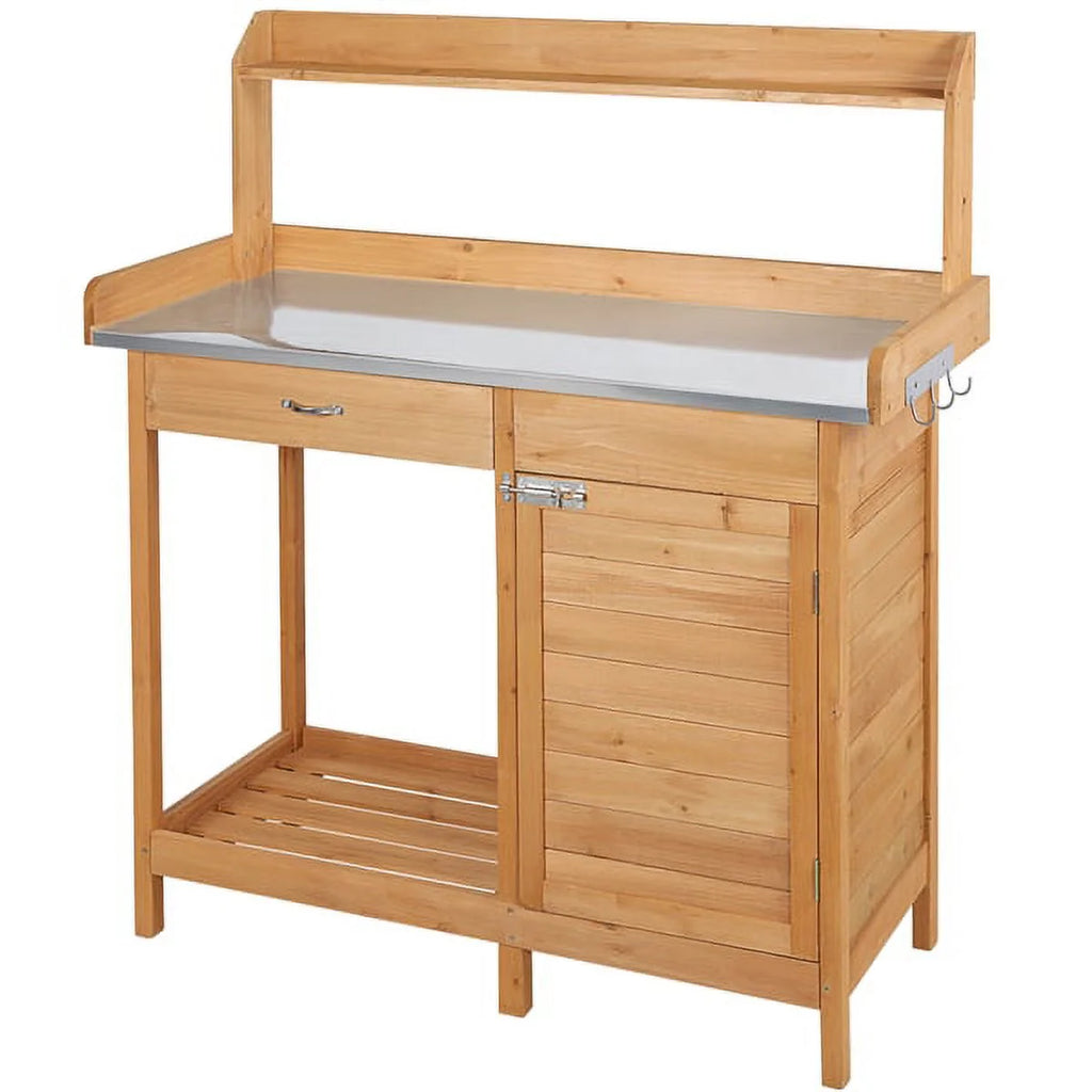 Wooden Garden Potting Bench with Cabinet T725543