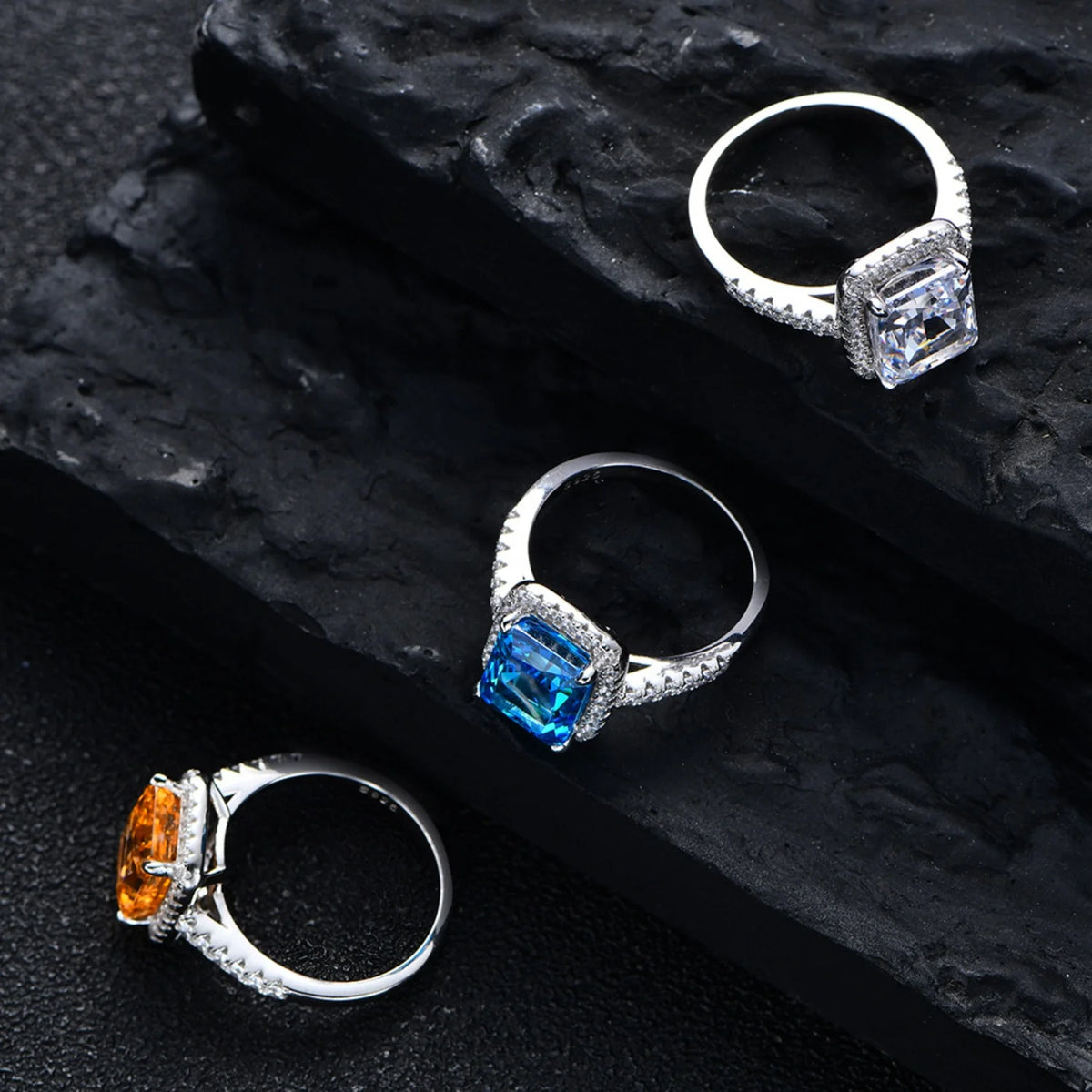Radiant Cut 8*10mm Zircon Engagement Rings S925 Sterling Silver F4328