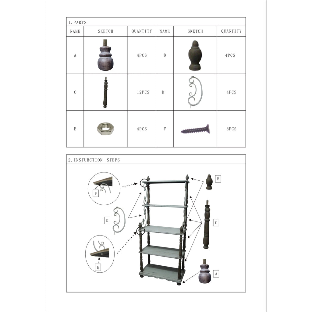 White Wood 5-Tier Shelving Unit F625