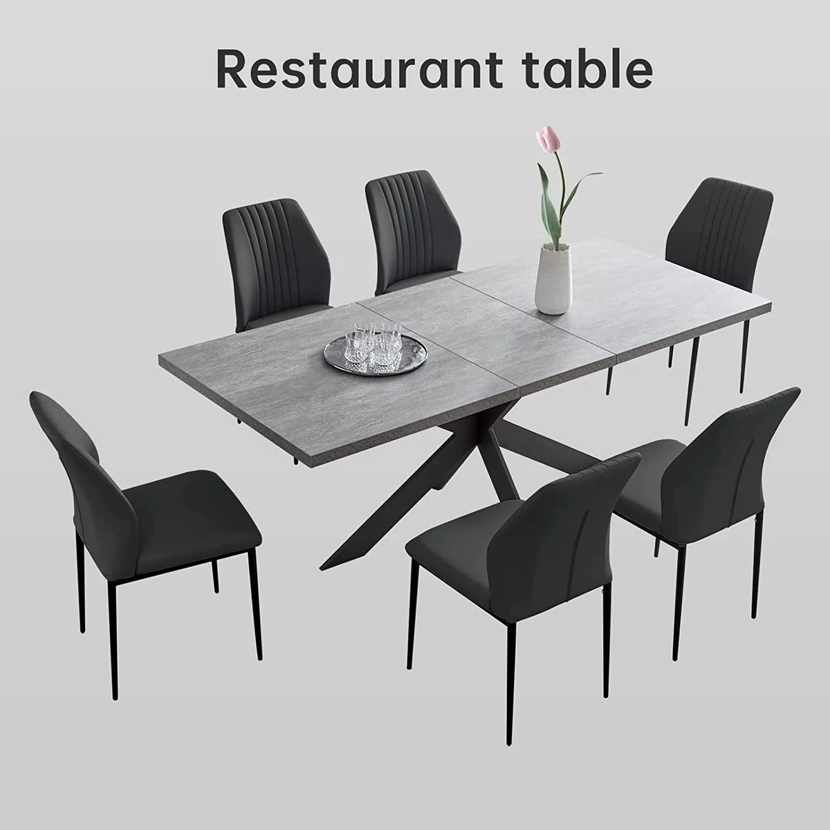 6-8 Person Space Saving Expandable Metal Frame Rectangular Dining Table H9785