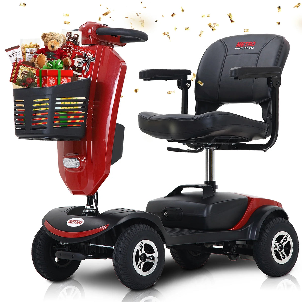 4 Wheels Foldable Mobility Scooter with LED Light and USB Port Red T8815