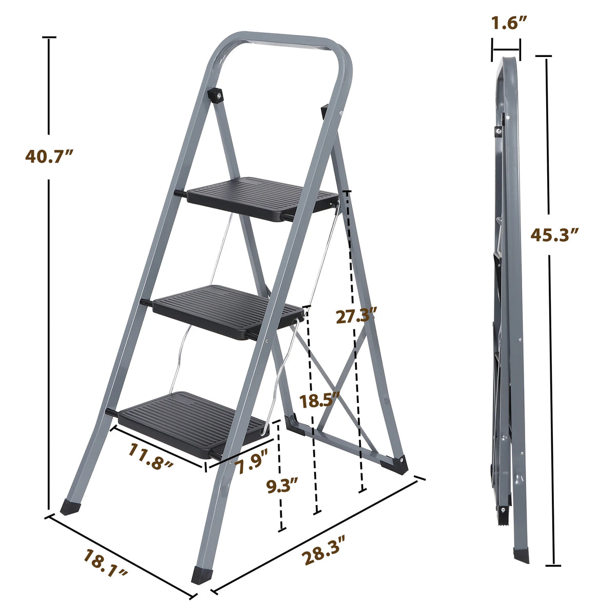 Folding 3-Step Steel Ladder with Handgrip Q5410