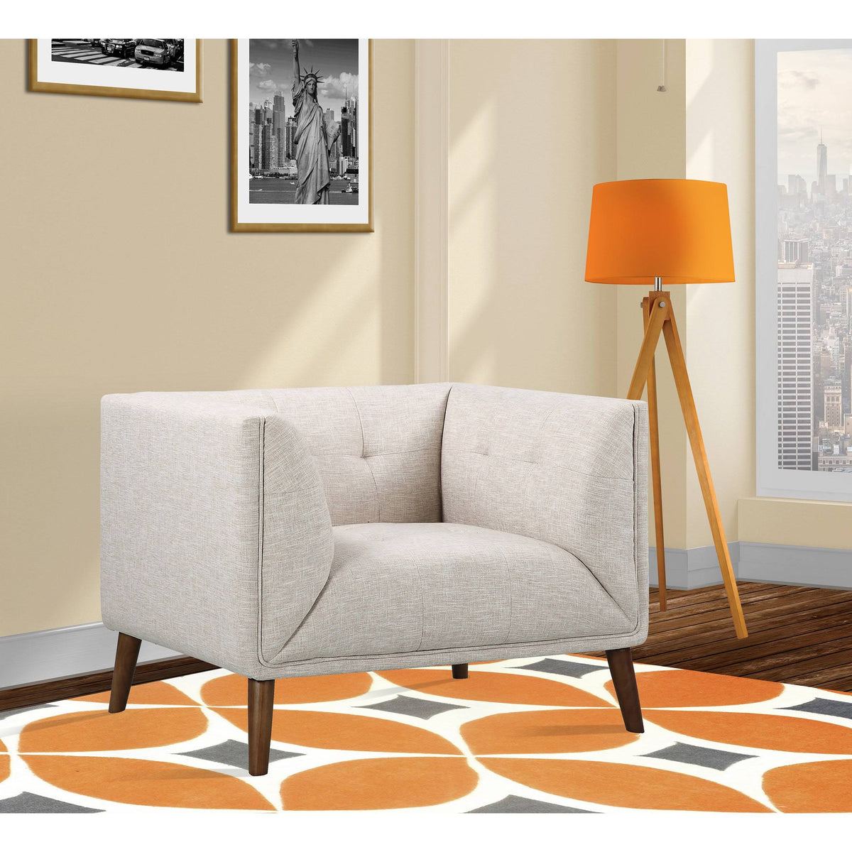 Dark Gray Linen Button-Tufted Chair N130