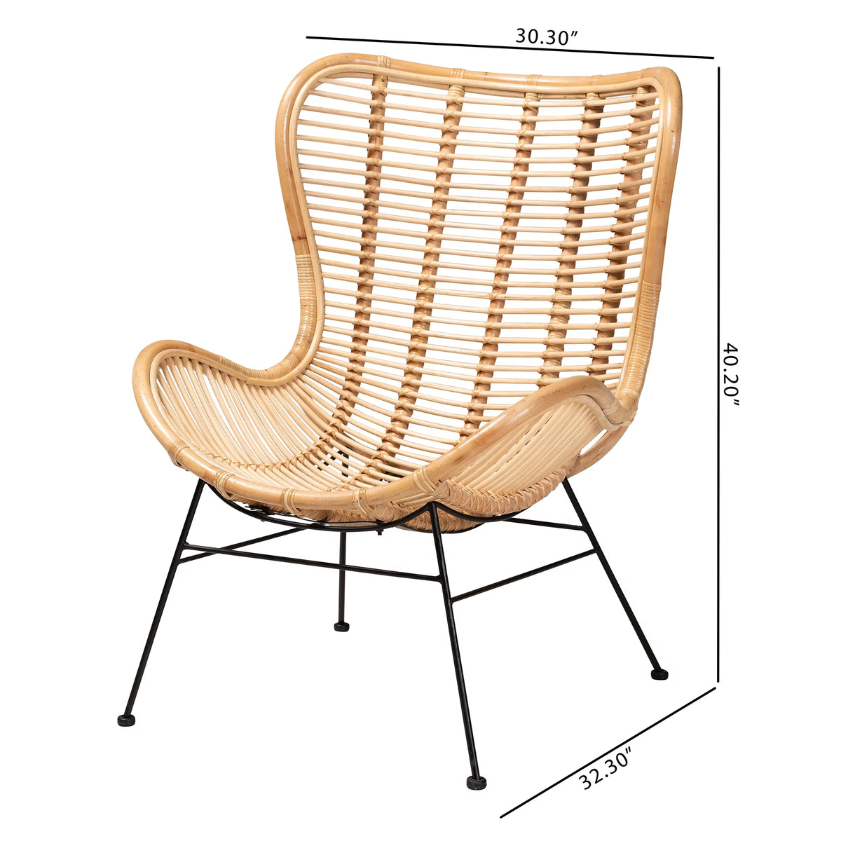 Natural Brown Rattan and Black Metal Accent Chair A25664