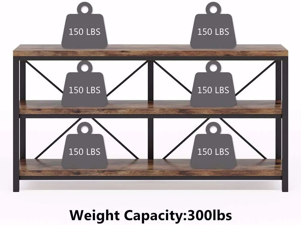 Rustic Industrial 55 Inch Sofa Table with Shelves T104239
