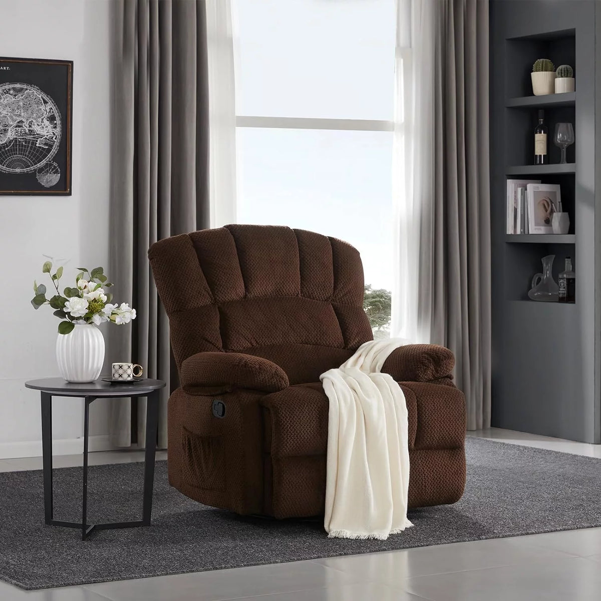 Oversized Dark Brown Manual Rocking Recliner Chair H99773