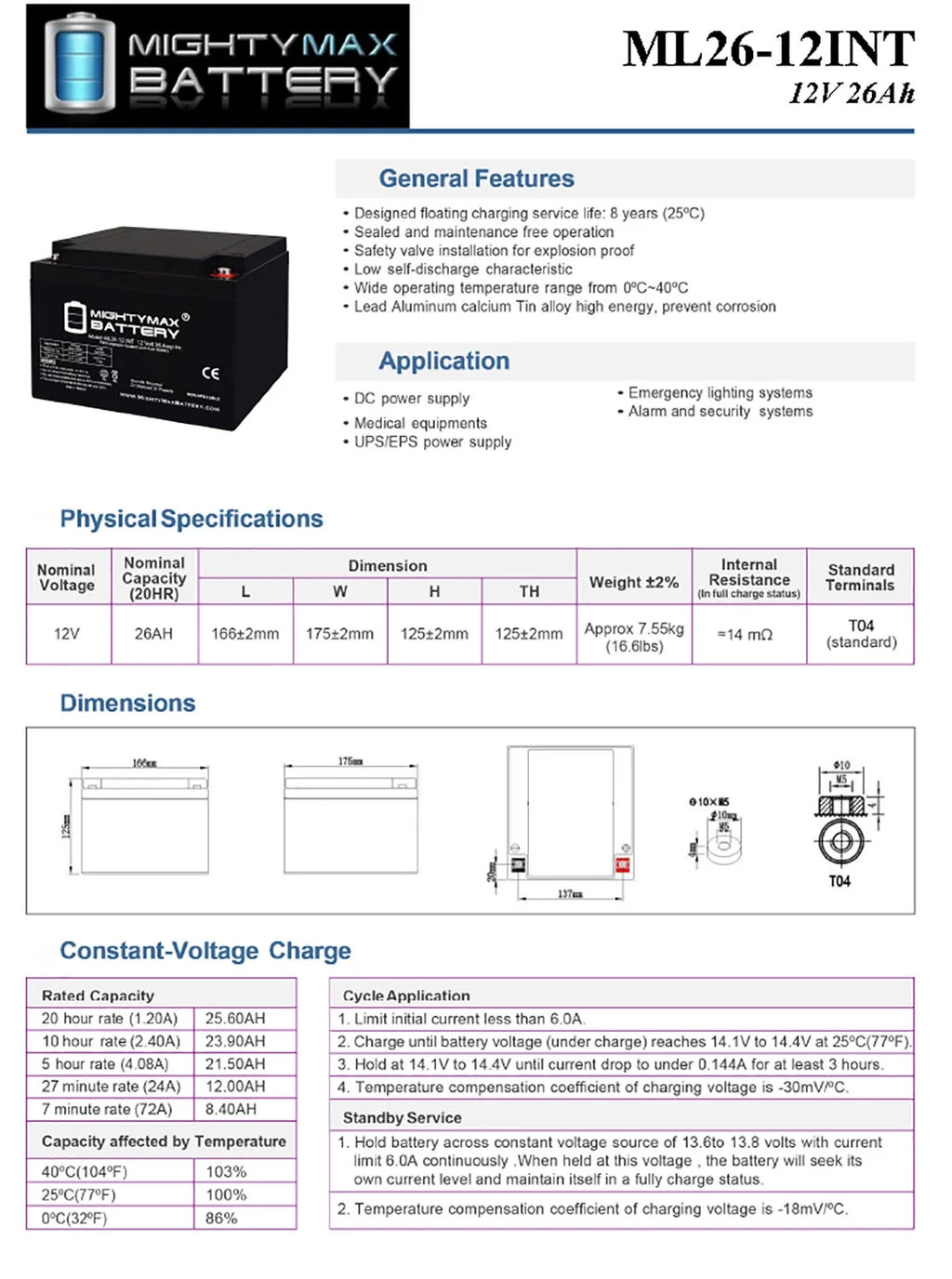 12V 26AH Replacement Battery H448