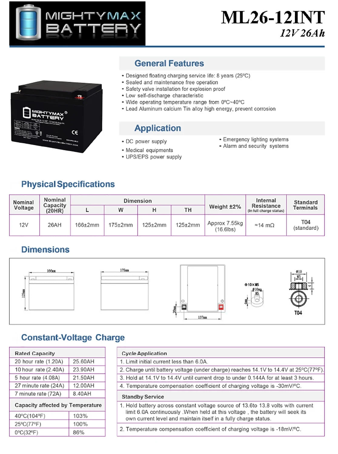 12V 26AH Replacement Battery H448