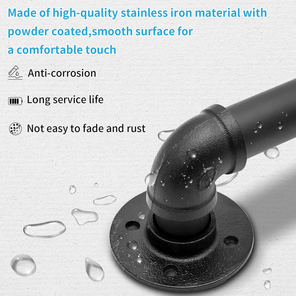 Wall Handrail 7FT/210CM, 1.25 Inch Tube Diameter, Galvanized Pipe Handrail I893
