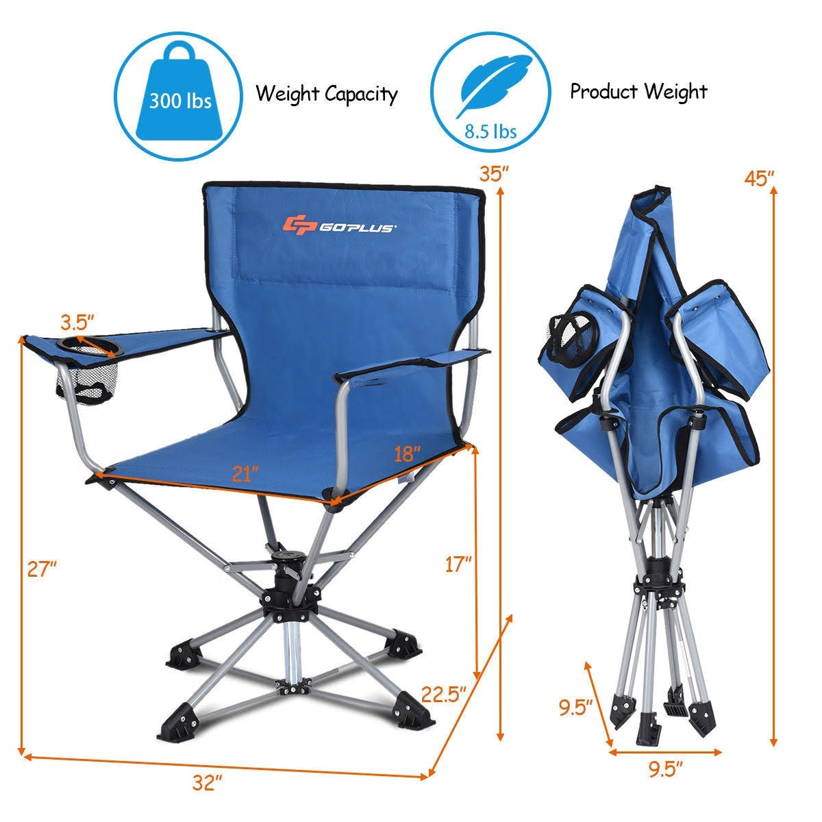 Collapsible Swivel Camping Chair - Blue W777