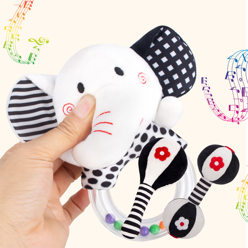 3PCS Soft High Contrast Black and White Baby Rattles V78995