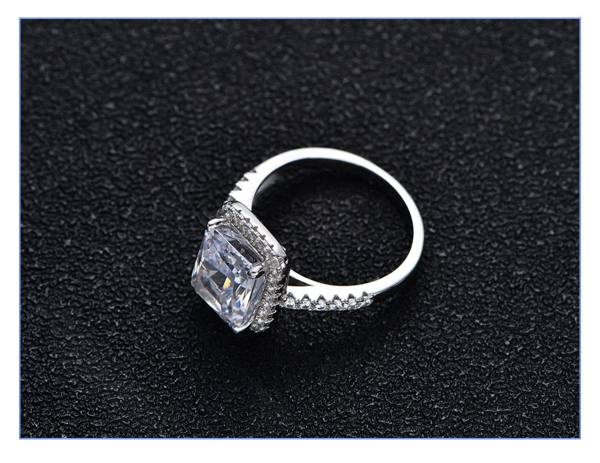 Radiant Cut 8*10mm Zircon Engagement Rings S925 Sterling Silver F4328