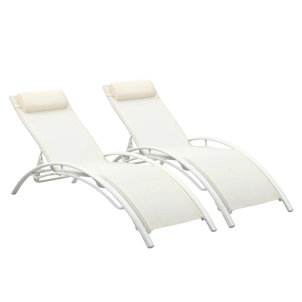 White Set of 2 Adjustable 5-Position Patio Chaise Lounges with Pillow W939