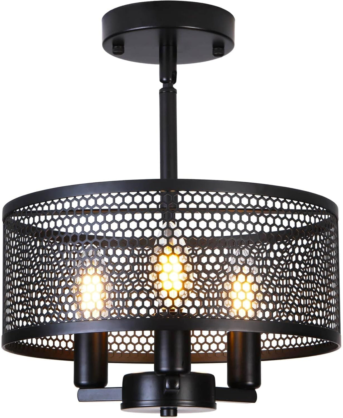 Matte Black Semi Flush Mount Cage Ceiling Light W821