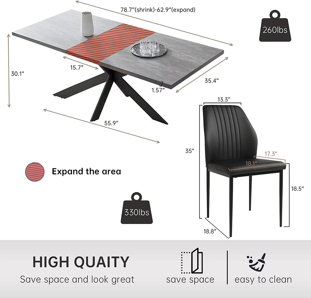 6-8 Person Space Saving Expandable Metal Frame Rectangular Dining Table H9785