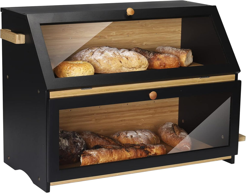 Double Extra Large Bamboo Bread Box with Cutting Board S576049