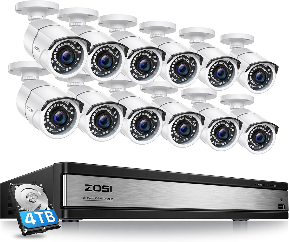 16 Channel 4in1 DVR Security Camera System with 4TB Hard Drive and 16 x 1080p CCTV Bullet Camera J8135