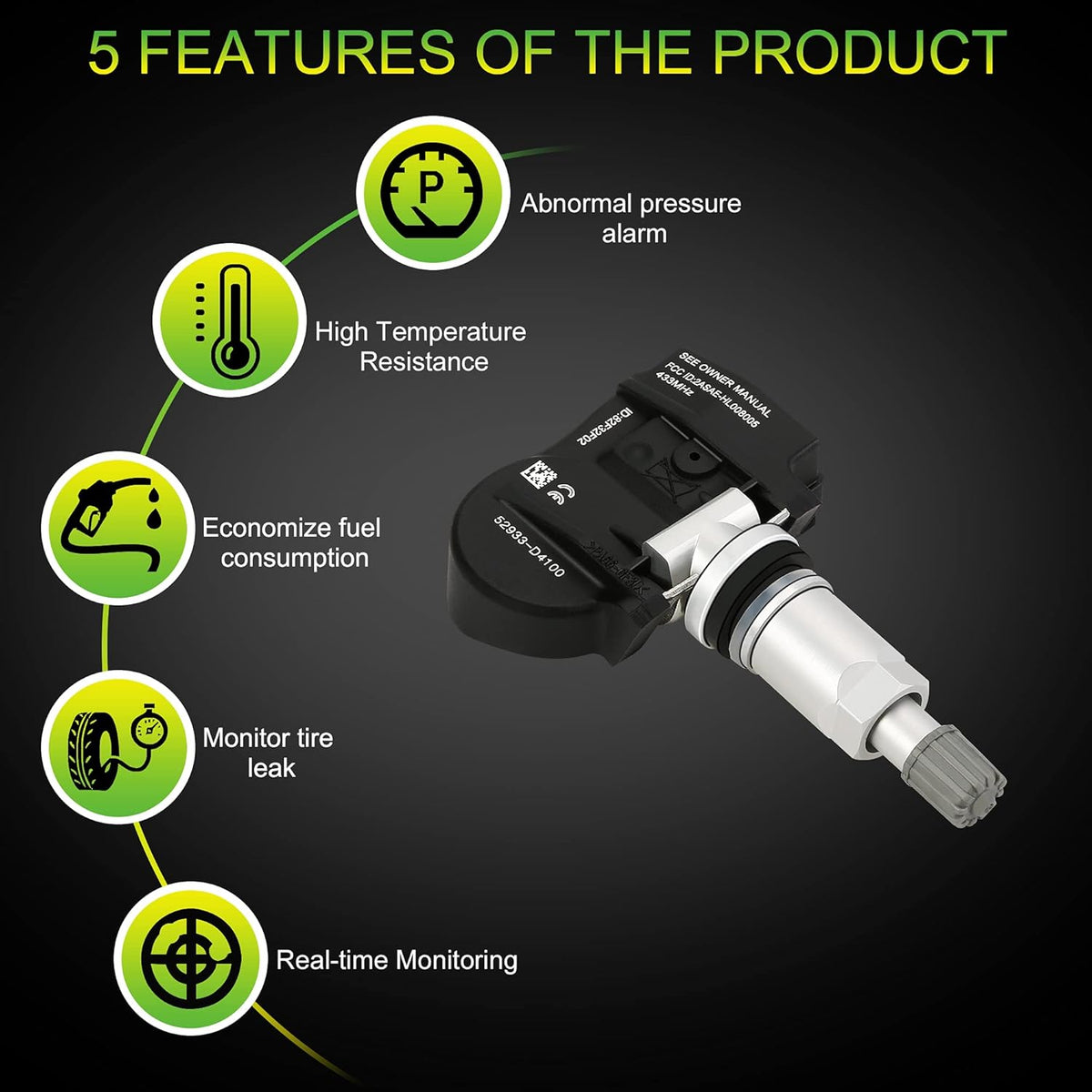 Tire Pressure Sensor 433MHz TPMS Replacement 4PCS N77542