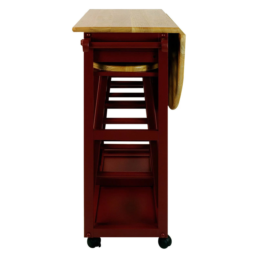 White Kitchen Cart with Drop-Leaf Table E2468