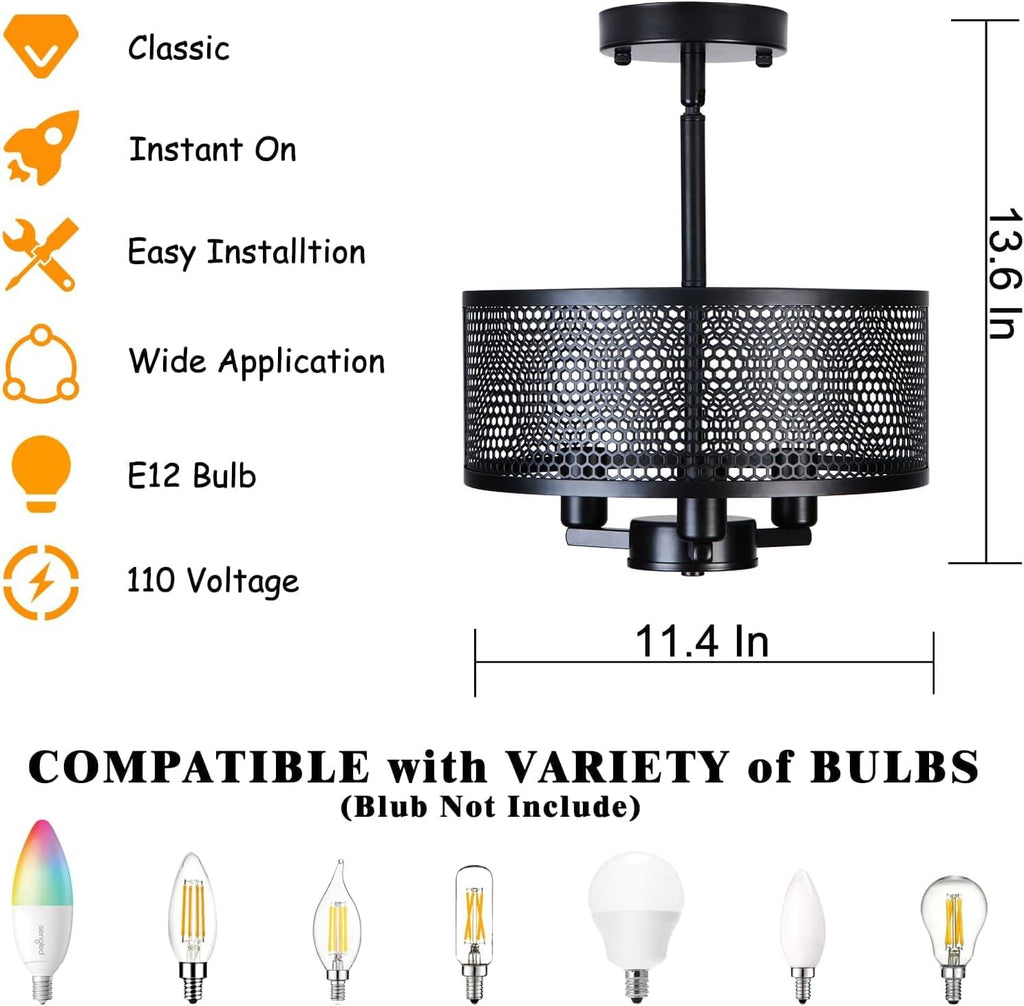 Matte Black Semi Flush Mount Cage Ceiling Light W821