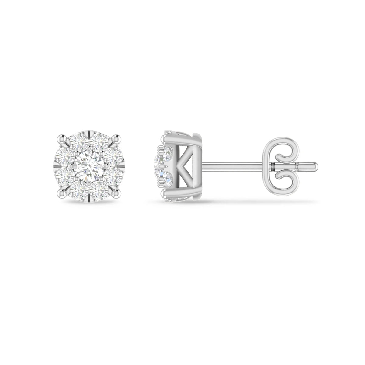 10K White Gold Diamond Cluster Stud Earrings K2370
