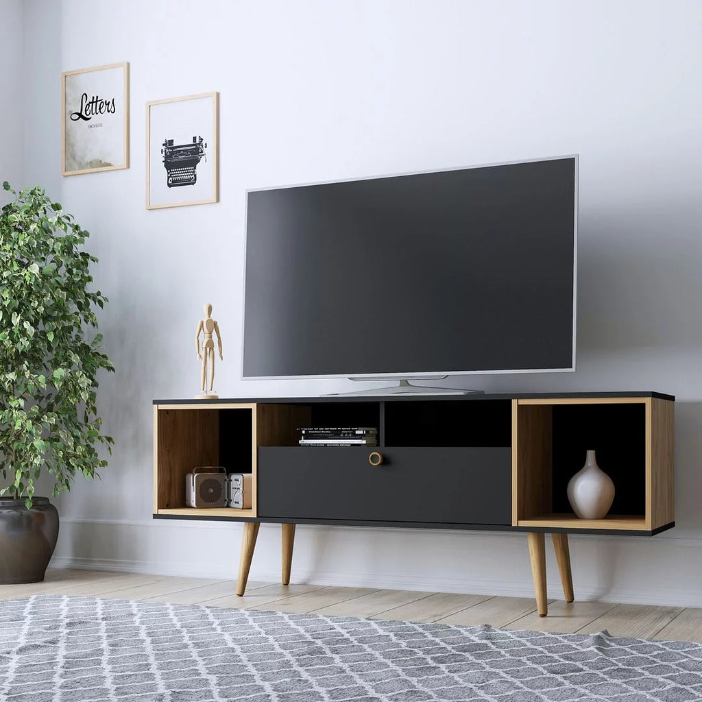 Black 63" TV Stand with 6 Shelves C513