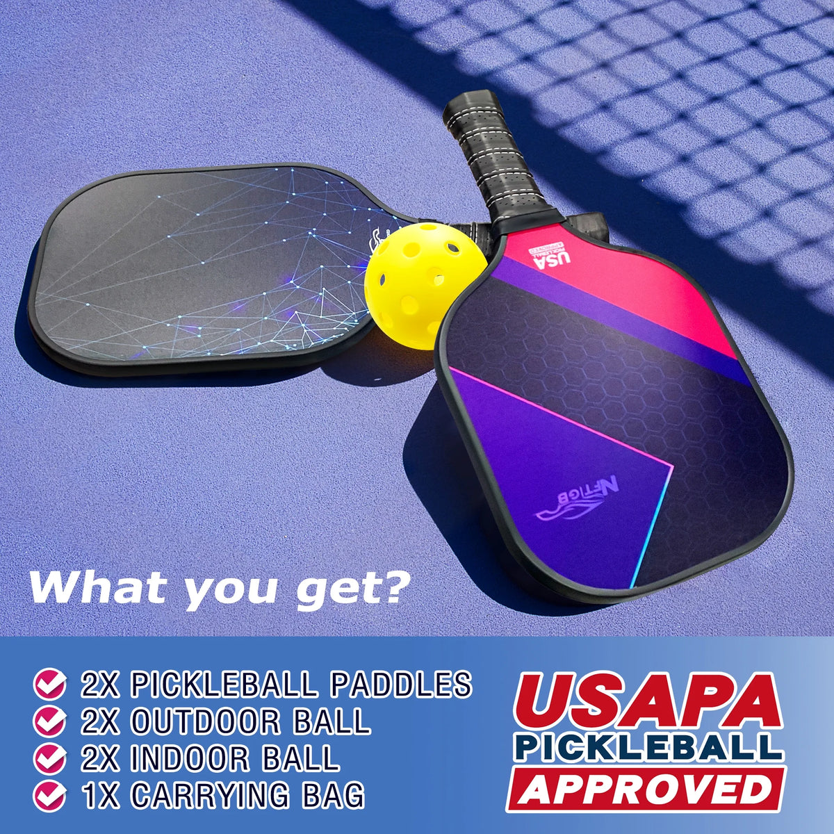 USAPA Approved Fiberglass Pickleball Set of 2 R30898