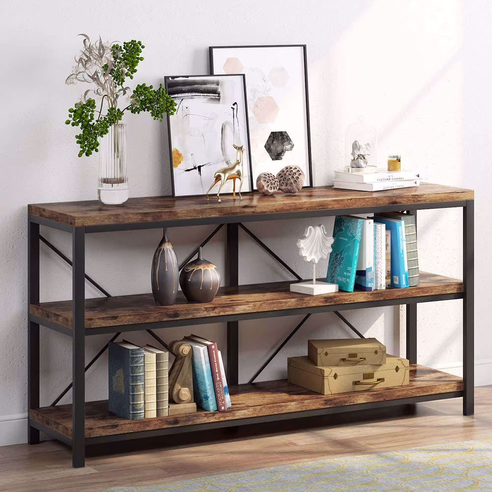 Rustic Industrial 55 Inch Sofa Table with Shelves T104239