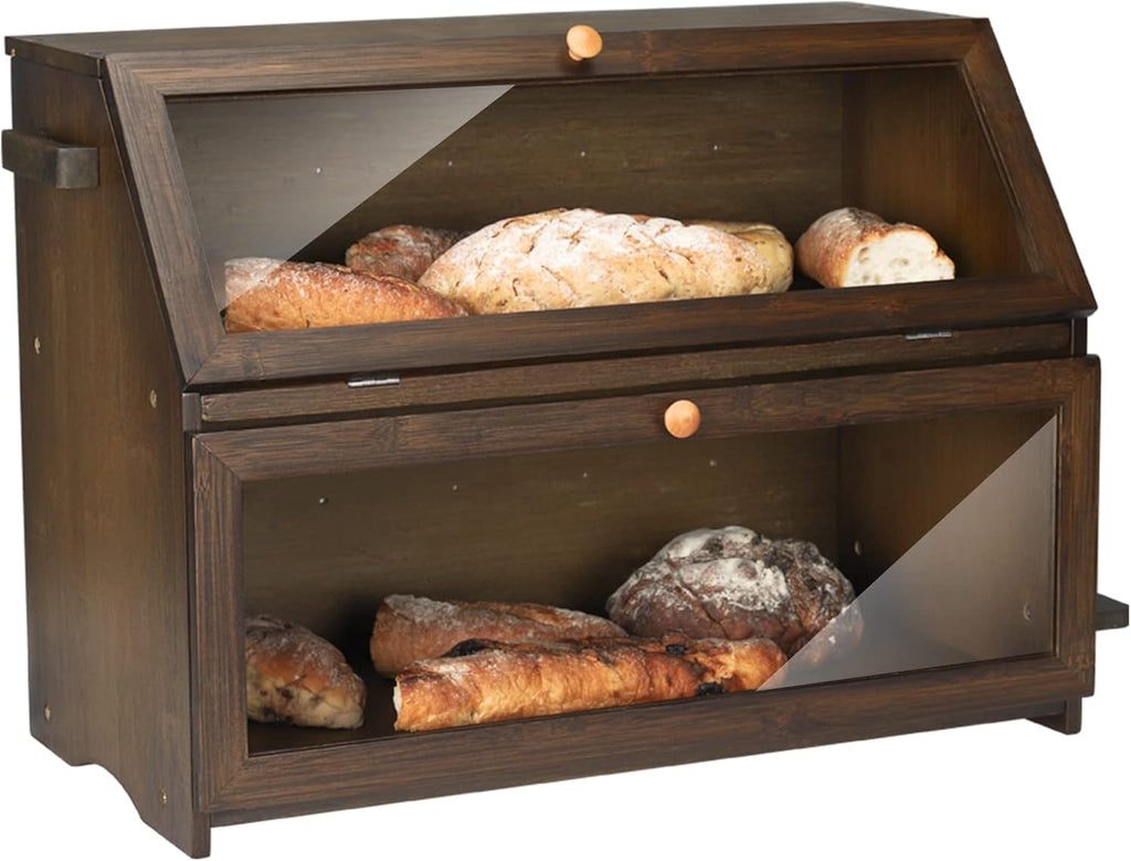 Double Extra Large Bamboo Bread Box with Cutting Board S576049