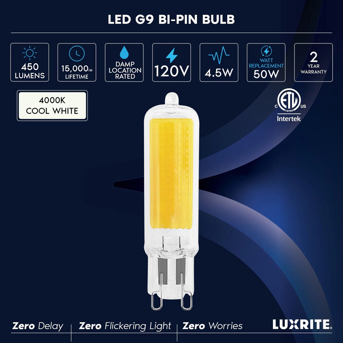 G9 LED Bulb Dimmable 4.5W 4000K Cool White 10 Pack T2080