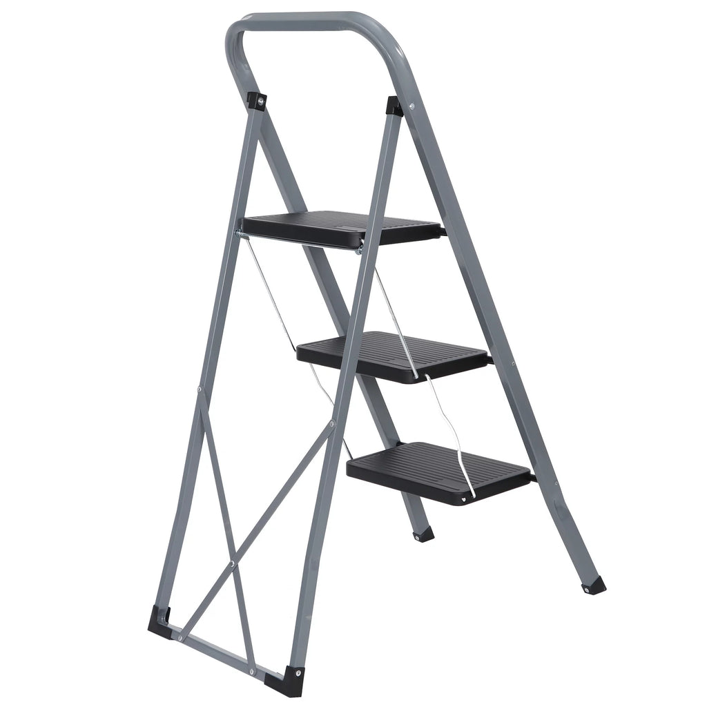 Folding 3-Step Steel Ladder with Handgrip Q5410