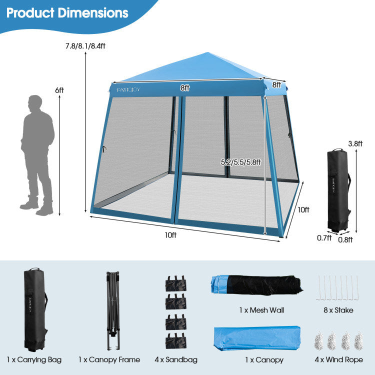10 x 10 Feet Pop Up Canopy with Mesh Sidewalls K84096