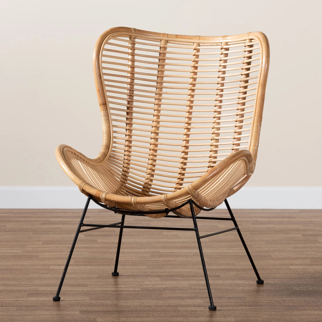 Natural Brown Rattan and Black Metal Accent Chair A25664