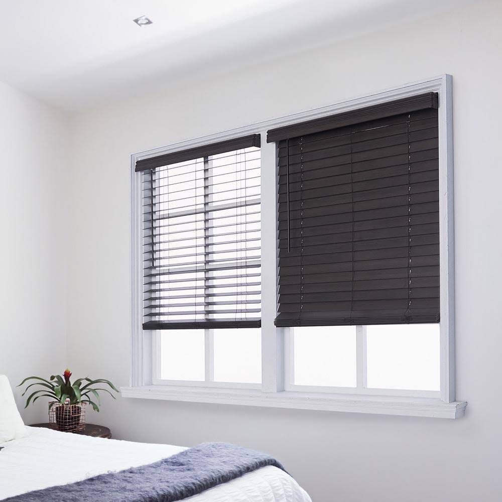 Brown Oak Cordless 2.5 in. Distressed Faux Wood Blind N670824