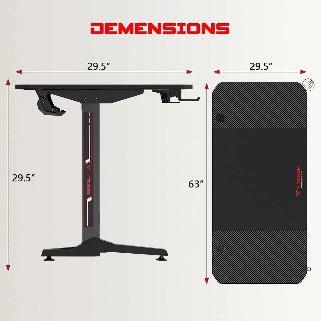 63 Inch Ergonomic Gaming Desk with Mouse Pad D370712