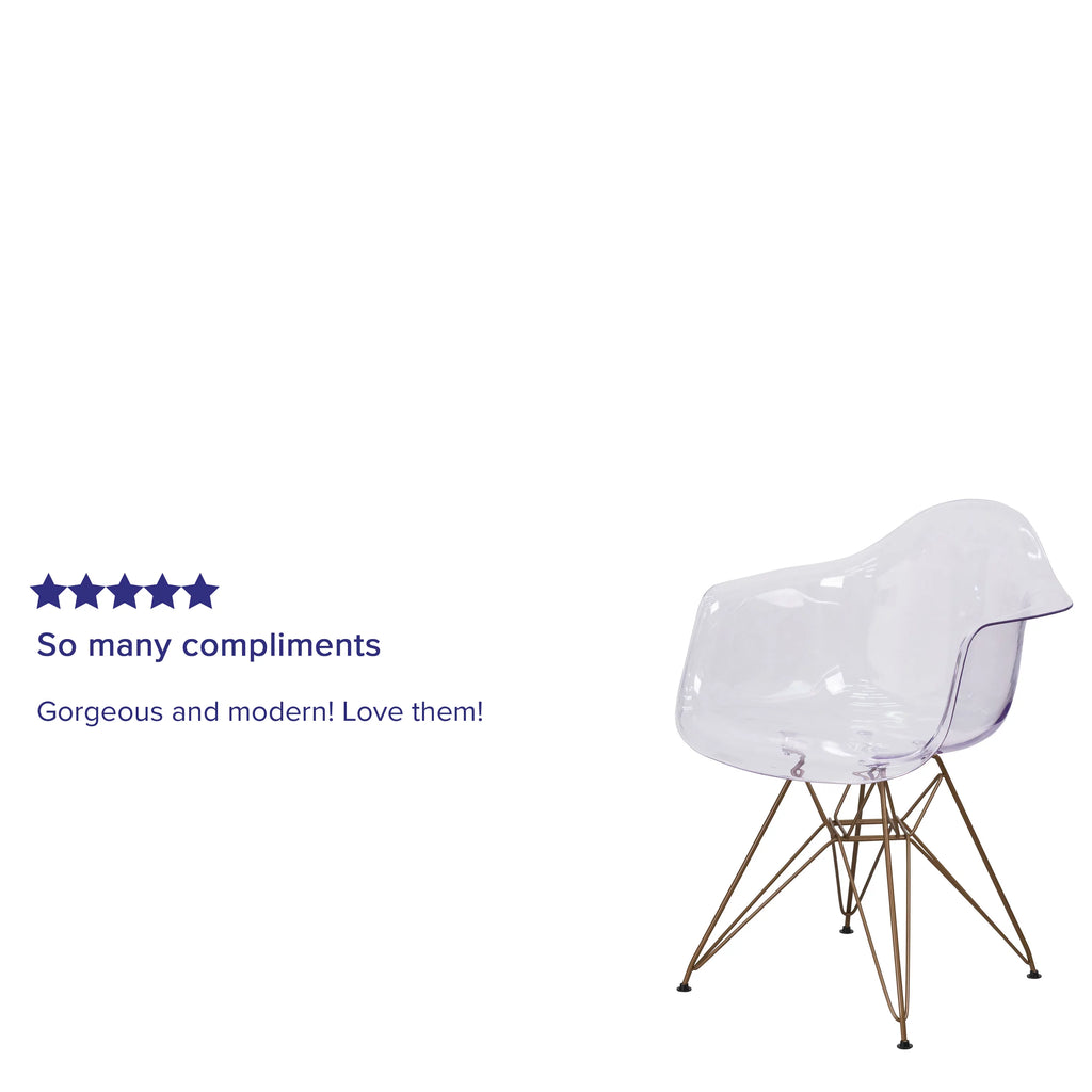 2 Pack Transparent Side Chair with Arms and Gold Base C706324