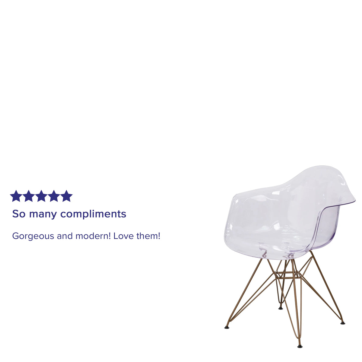 2 Pack Transparent Side Chair with Arms and Gold Base C706324