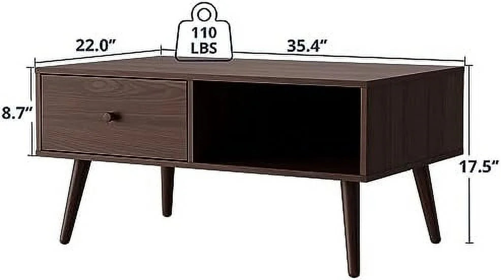 Brown Wood Coffee Table with Drawer J4937