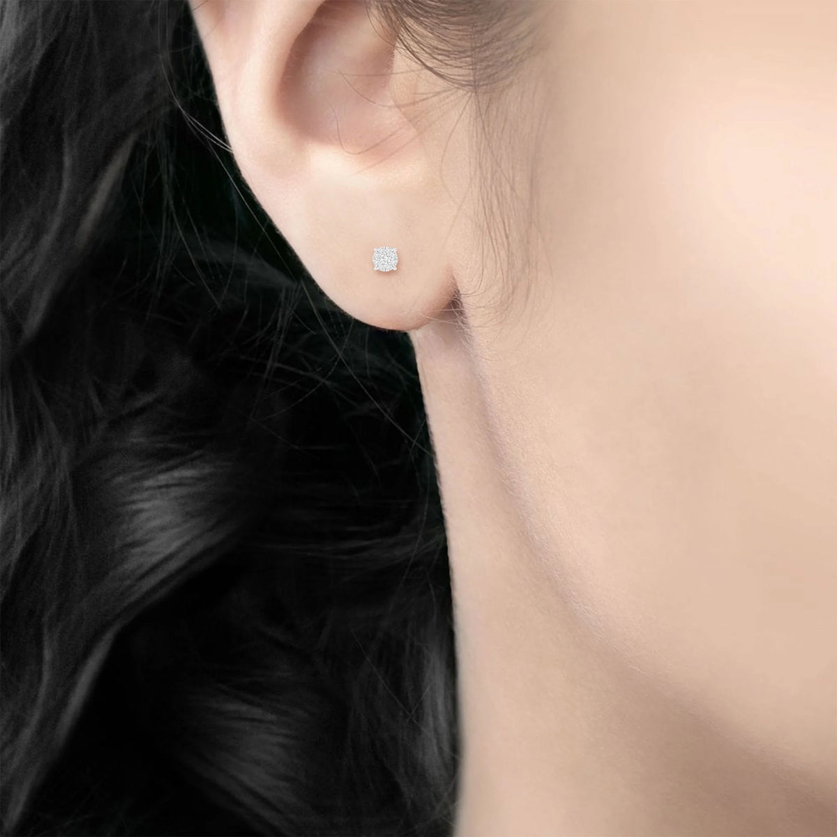 10K White Gold Diamond Cluster Stud Earrings K2370