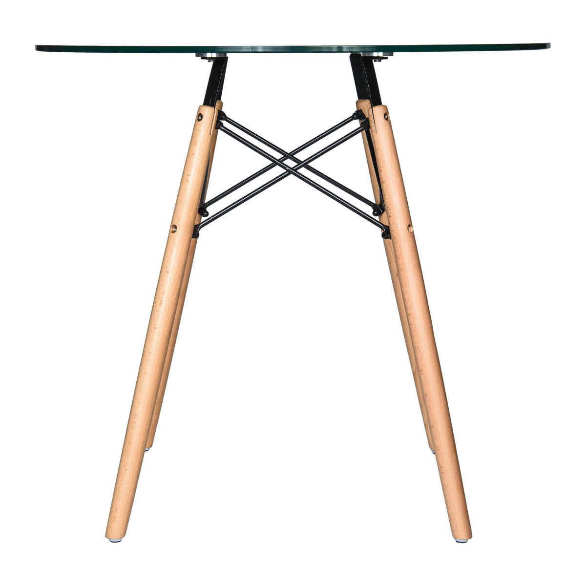 Round Glass Top Dining Table with Wood Base F804