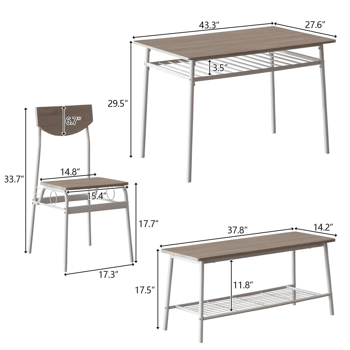 6-Piece Dining Room Set with 4 Chairs and 1 Bench X89290