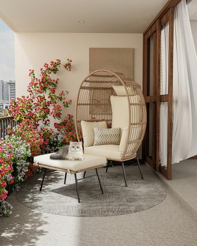 Oversize Wicker Egg Chair with Ottoman J8422