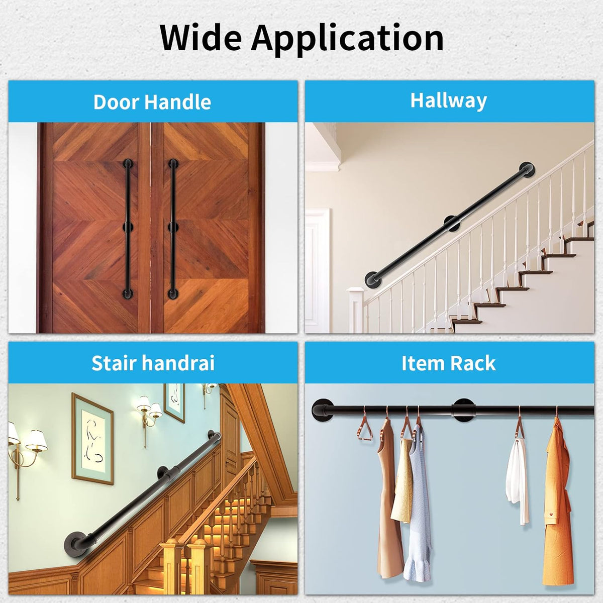 Wall Handrail 7FT/210CM, 1.25 Inch Tube Diameter, Galvanized Pipe Handrail I893