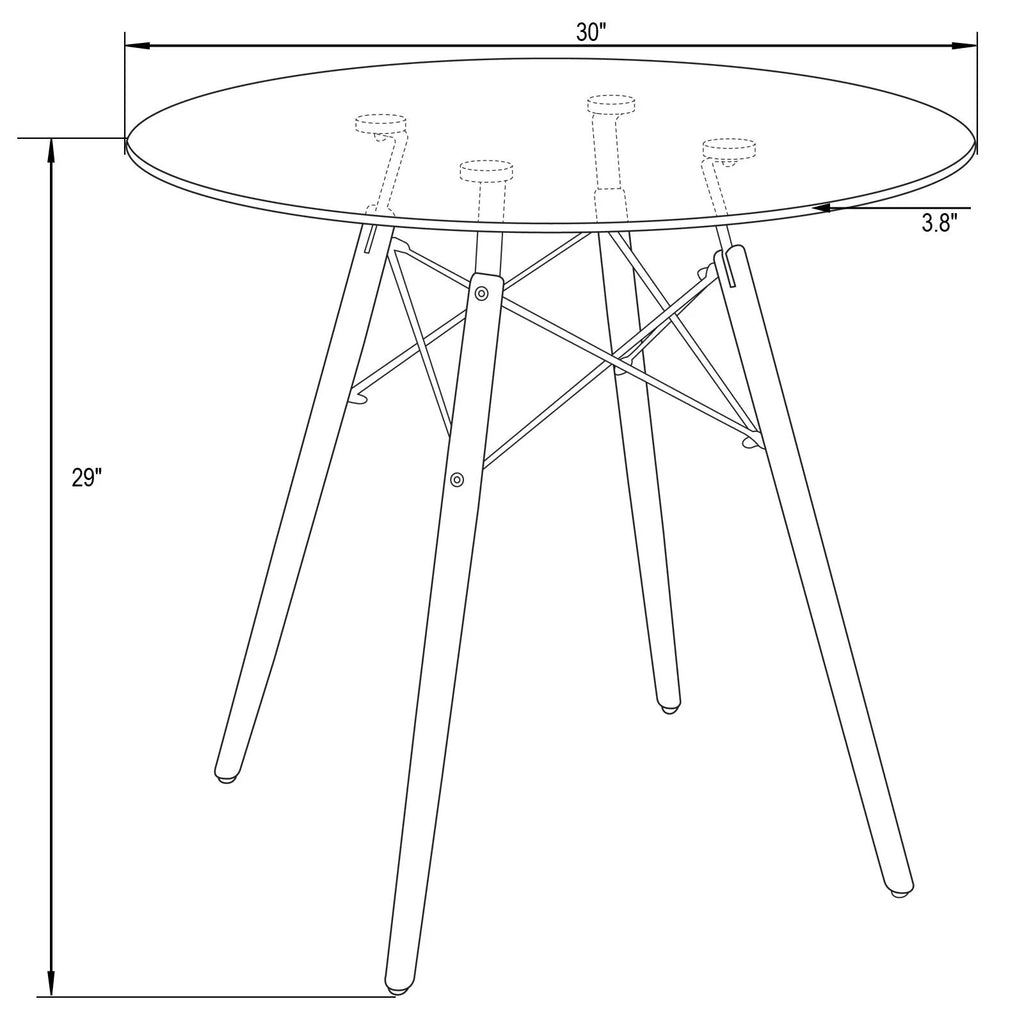 Round Glass Top Dining Table with Wood Base F804